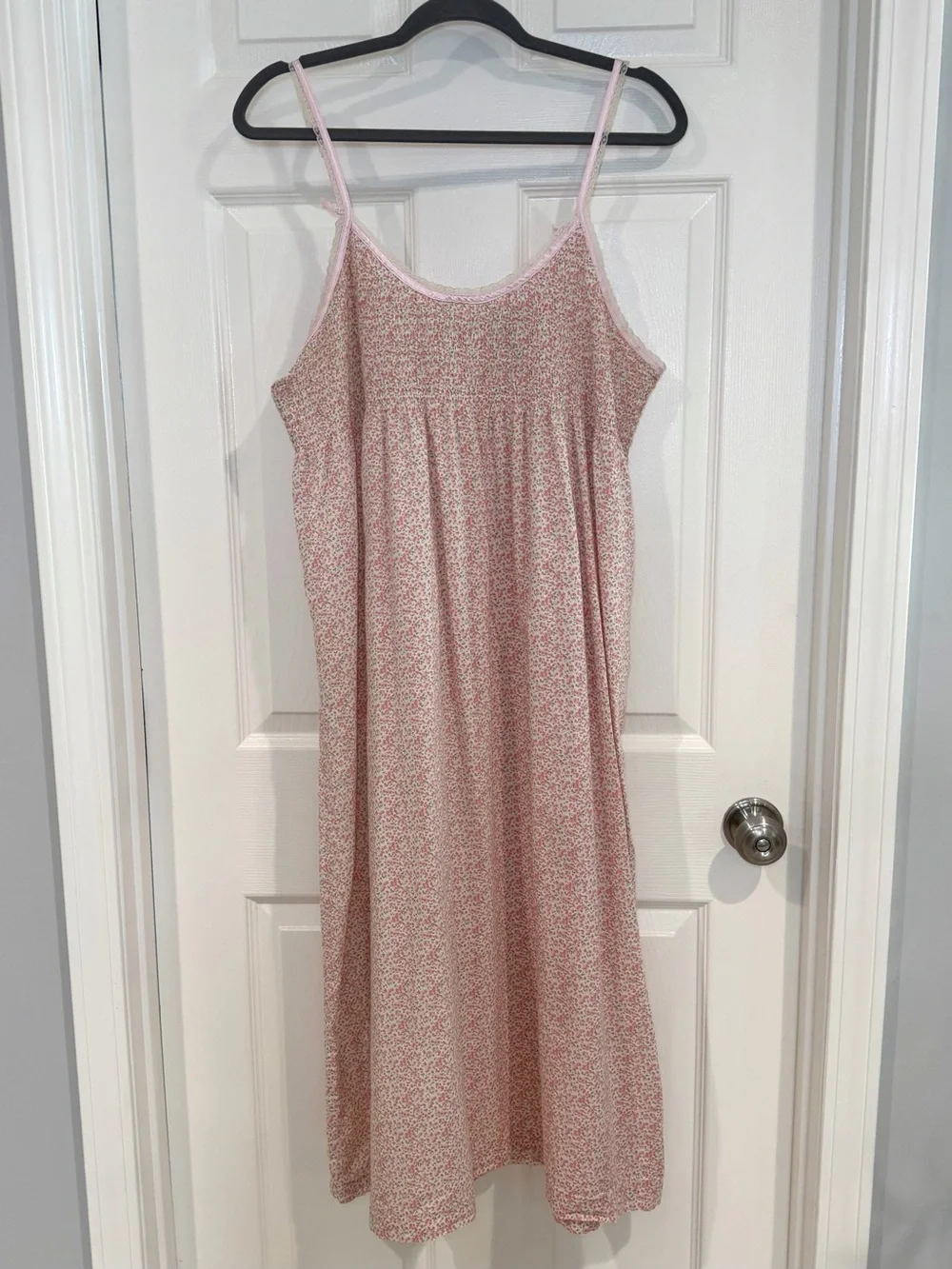 Adonna Floral 100% Cotton Sleeveless Smocked Top Nightgown Sleep Women L Cottage